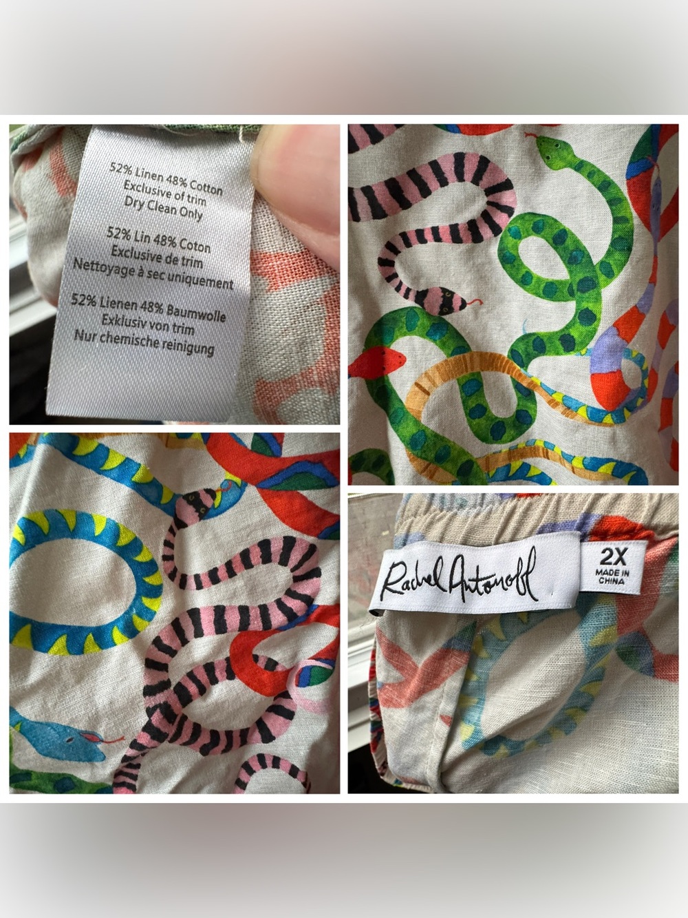 Rachel Antonoff Multicolor Snake-Print Linen-Cotton Shorts 2X Anthropologie EUC - Picture 4 of 13